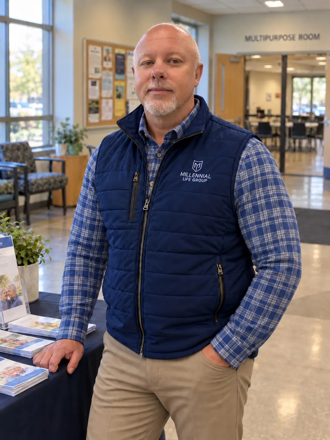James Michael Kaufer at a community Medicare information table