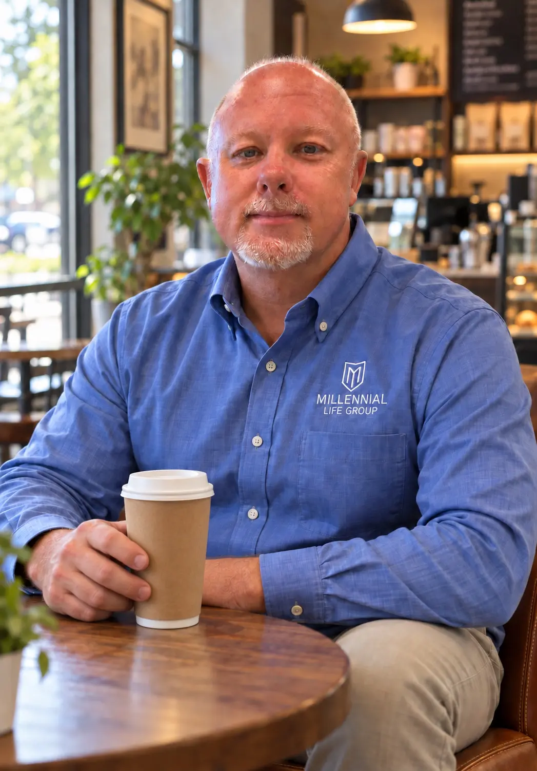 James Kaufer seated with coffee in a local coffee shop